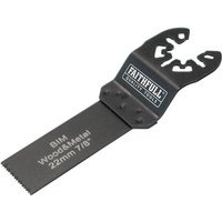 Faithfull 22mm flush cut wood/bi-metal blade, black with toothed edge and branded handle.
