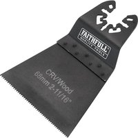 Faithfull black multi-function tool blade, CRV flush cut, 68mm wide, with side set teeth and branded logo.