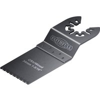 Faithfull multi-function tool blade, black with serrated edge, labeled "CRV Wood 34mm" and "Faithfull" branding.