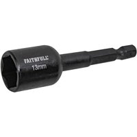 Black Faithfull magnetic impact nut driver, 13mm size, with 1/4in hex shank and engraved brand name.