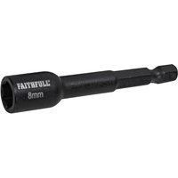 Faithfull Magnetic Impact Nut Driver, black, 8mm socket, 1/4in hex shank, durable steel construction.