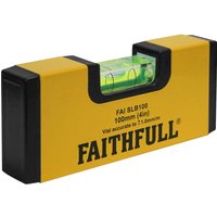 Yellow Faithfull Magnetic Mini Spirit Level with black ends and central bubble vial.