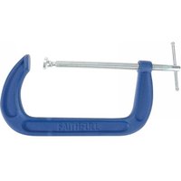 Blue Faithfull medium-duty G-clamp, 200mm size, with metal screw and T-handle for tightening.
