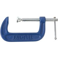 Blue Faithfull medium-duty G-clamp, 50mm size, with silver screw and handle, embossed brand name on the frame.