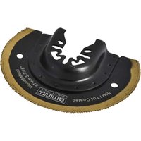 Black Faithfull oscillating multi-tool blade with titanium nitride coating and semi-circular design.