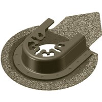 Faithfull carbide oscillating tool blade, semicircular with gritty edge and central mounting hole.