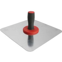 Square aluminium plasterers hawk with black and red handle, smooth mill finish surface.