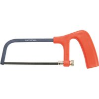 Red-handled Faithfull Mini Saw with a blue frame and thin black blade.
