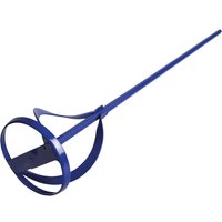 Blue Faithfull mixer paddle with long metal shaft and spiral mixing blades.