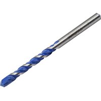 Faithfull Multi Construction Drill Bit, silver with blue spiral flutes, cylindrical shank, designed for versatile drilling.