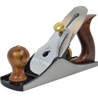 Faithfull No.4 Smoothing Plane with wooden handles, silver blade, and black base.