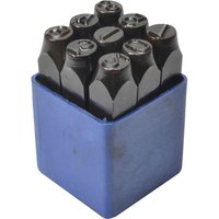 Faithfull Number Punch Set with black steel punches in a blue plastic holder.