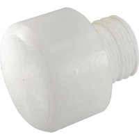 White Faithfull nylon hammer replacement face with threaded end and smooth rounded surface.
