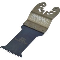 Faithfull OIS oscillating multi-tool blade with curved teeth and branded metal attachment, ideal for wood cutting.