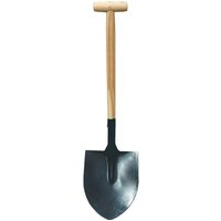 Faithfull round open socket shovel with wooden T-handle and black metal blade.