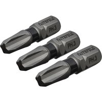 Faithfull Phillips impact screwdriver bits Ph3, 25mm, silver and black, pack of 3 with engraved branding.