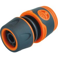 Faithfull plastic female hose connector, dark gray with orange accents and textured grip.