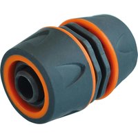 Black and orange Faithfull plastic hose mender with ribbed grip and cylindrical shape.
