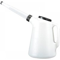 White Faithfull plastic oil pourer, 5-litre capacity, with long spout and side handle.