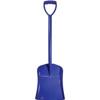 Blue Faithfull plastic shovel with a wide rectangular blade and D-shaped handle.
