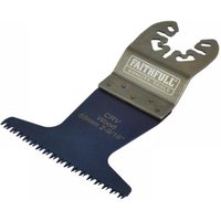 Faithfull Premium Arc Cut Wood Blade 65mm, silver and blue with serrated edge and branded metal attachment.