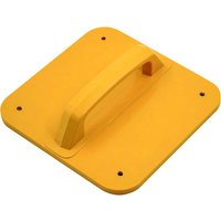 Yellow Faithfull Power Plus transformer lid with square shape, central handle, and four corner screw holes.