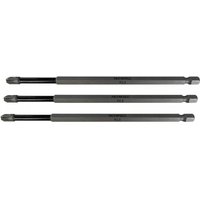Faithfull Pozidriv Impact Screwdriver Bits Pz3 X 150mm, pack of 3, long gray steel shafts with hexagonal ends.