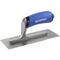Faithfull Prestige Midget Plastering Trowel with blue ergonomic handle and stainless steel blade.