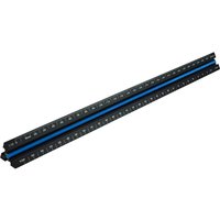 Black Faithfull Prestige Tri Scale Architect Rule with blue accents and white measurement markings.