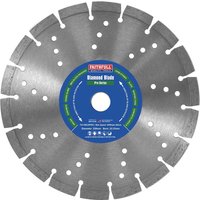 Silver Faithfull diamond cutting disc with blue center label and segmented edge design.