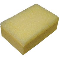 Yellow Faithfull tile grouting sponge, rectangular with rounded edges and porous texture.