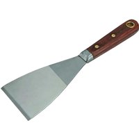 Faithfull wall paper stripping knife with wide stainless steel blade and wooden handle with brass rivets.