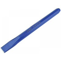 Blue Faithfull cold chisel, 300mm long, 25mm wide, hexagonal shaft, beveled cutting edge.