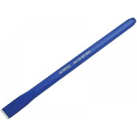 Blue Faithfull cold chisel, 300mm long, 20mm wide, with beveled edge and hexagonal shaft.