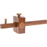 Rosewood cutting gauge with brass fittings, adjustable sliding beam, and engraved Faithfull logo on the block.