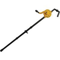 Yellow Faithfull rotary barrel drum pump with black adjustable handle and spout.