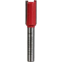 Faithfull router bit with red two-flute cutting head, 10.0 x 19mm, 1/4-inch silver shank.