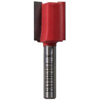 Red Faithfull router bit with two flutes, 15.9 x 19mm size, 1/4-inch silver shank.