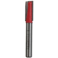 Faithfull router bit with silver shank, red two-flute cutting edge, 8.0 x 19mm size, 1/4 inch shank.
