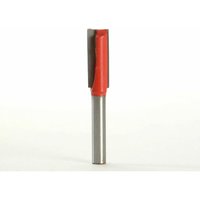 Faithfull router bit TCT two flute with red coating, 9.5 x 25mm size, 1/4 inch silver shank.