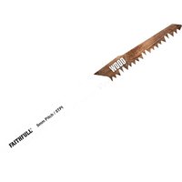Faithfull S1531L wood reciprocating saw blade, silver with large teeth and "WOOD" printed on the blade.