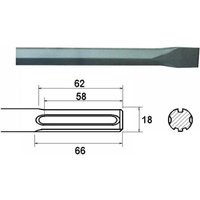 Faithfull SDS Max Chisel 400mm, silver steel with flat blade and hexagonal shank, includes measurement diagram.