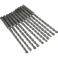Faithfull SDS Plus masonry drill bit pack, 10 gray spiral bits with pointed tips and grooved shanks.