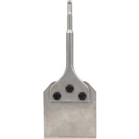 Silver Faithfull SDS Plus chisel with wide flat blade and three black bolts on the attachment plate.