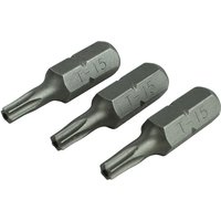 Faithfull Security S2 steel screwdriver bits T15S, 25mm length, pack of 3, silver finish with engraved markings.