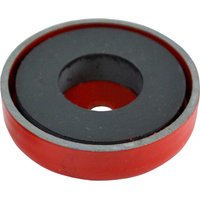 Round Faithfull shallow magnet with red outer ring and black center hole.