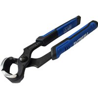 Black Faithfull carpenters pincers with blue soft grip handles and curved jaws.