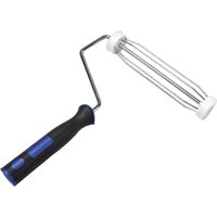 Faithfull paint roller frame with black soft grip handle and metal cage for roller attachment.