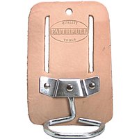 Tan leather Faithfull swivel hammer loop with metal hook and rivets, embossed logo on top.