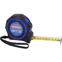 Black and blue Faithfull Trade Tape Measure with 10m yellow blade and wrist strap.